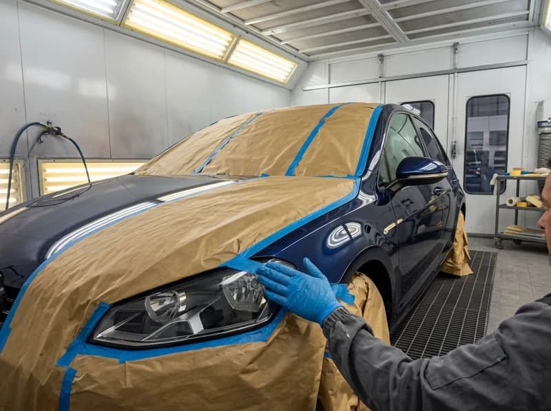 Estufa de pintura com um carro a ser tapado